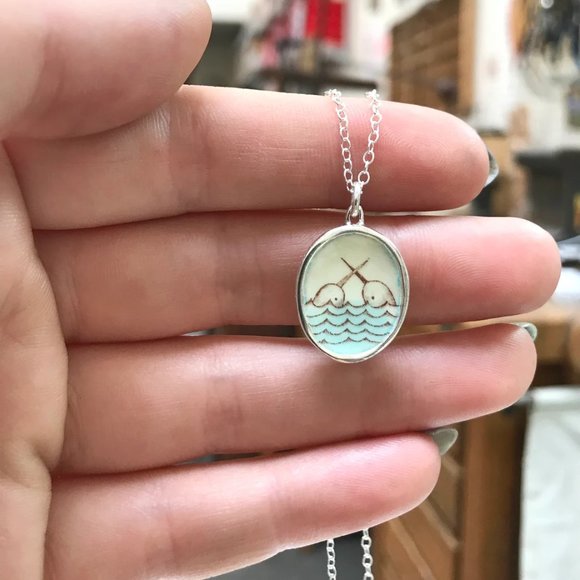 Narwhal Necklace - Sterling Silver and Vitreous Enamel Narwhal Pendant - Picture 2 of 3